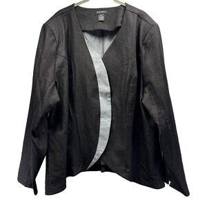 ASHRO Womens Blazer Sz 28W Couture Snap Long Sleeves Black Gray V Neck Unlined